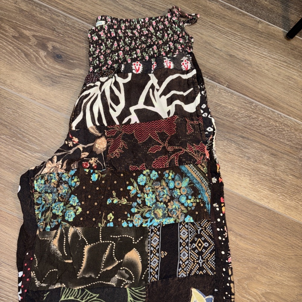 Earthbound Trading Co. Pants Womens L Brown Floral Boho Flare Patchwork Festi - Picture 2 of 7